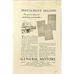 General Motors "Instalment Selling: the part it plays" Vintage Print Ad 1929